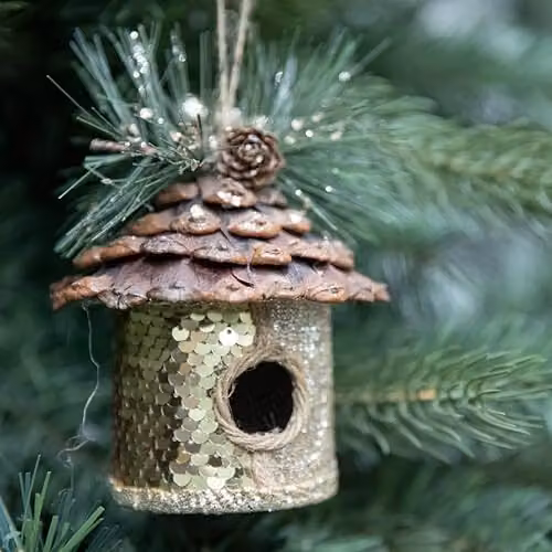 Shatchi Gold Birdhouse Christmas Hanging Pendant, W/H: 10 x 11 cm – 4