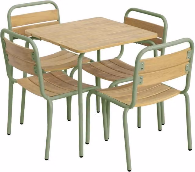 sweeek Childrens Garden Table and 4 Chairs Set in Light Green with Steel and Wood Decor