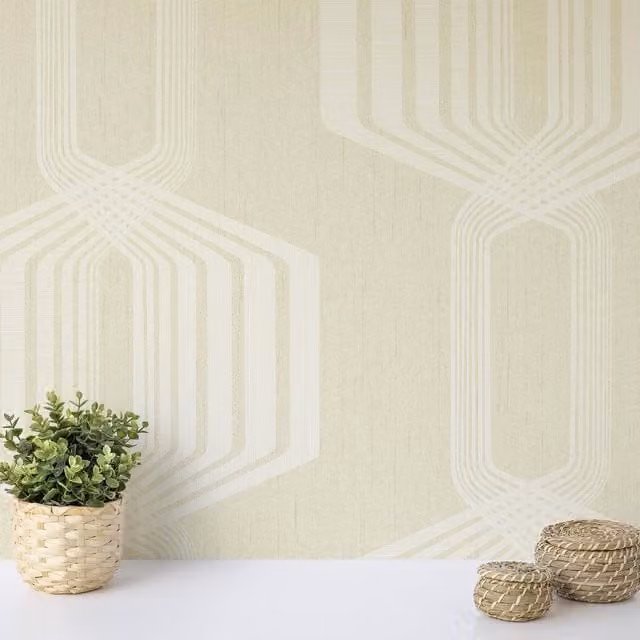 Wallquest Camden Retro Geometric Abstract Wallpaper in White and Yellow