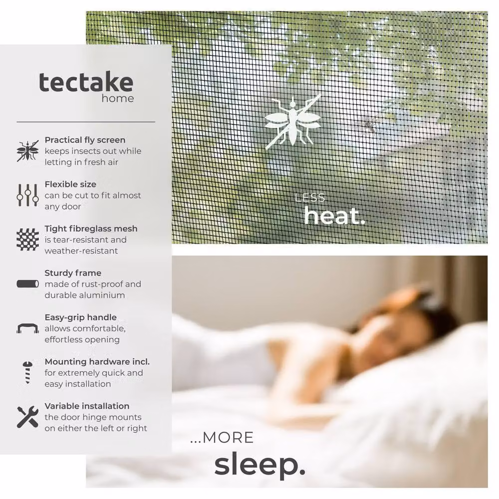 tectake Aluminium-Framed Fly Screen for Doors, Dark Grey, W/H: 95 x 210 cm – 2