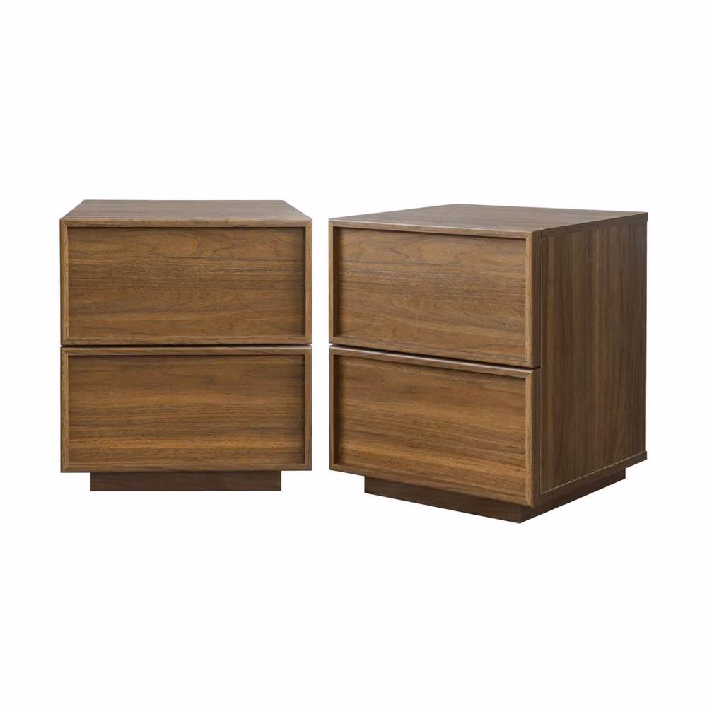 sweeek Set of 2 Modern Wood Effect Bedside Tables with 2 Drawers, Dark Brown, W: 42 cm, D: 38 cm, H: 48 cm – 2