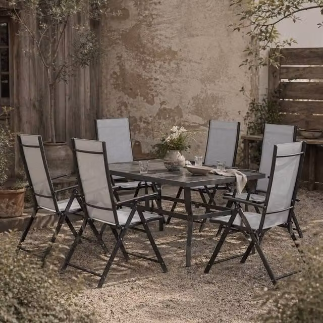 Wyld Haus Mamoka 6 Seater Outdoor Dining Set with Grey Powder Coated Steel Frames