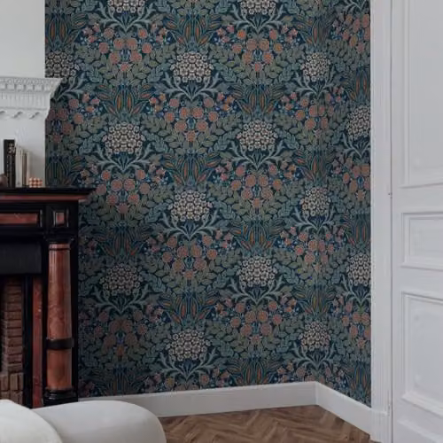 Grandeco Belevedere Arts and Crafts Floral Damask Wallpaper, Navy Blue – 2