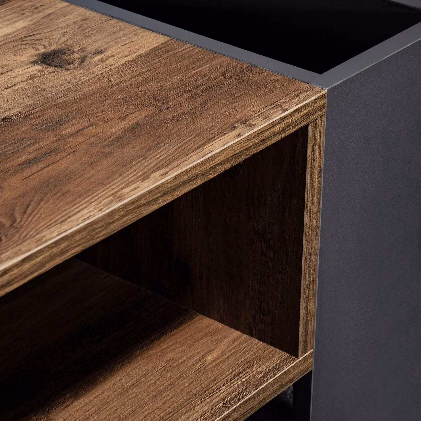 Aosom.UK Industrial Wood Coffee Table with Handleless Drawer and Double-Sided Storage, Black and Grey, W: 106.4 cm, D: 60 cm, H: 40 cm – 3