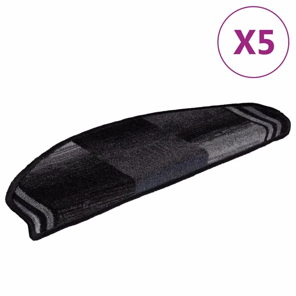 Berkfield Home Self-adhesive Stair Mats, 5 Piece Set, Black and Grey, W: 65 cm, D: 21 cm, H: 4 cm – 2