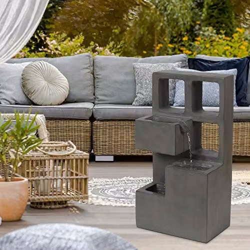 GardenKraft Grey Cascading Outdoor Water Feature, Freestanding Plastic and Stone Design, W/D/H: 61 x 30 x 20 cm – 3