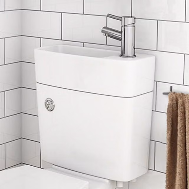 Nes Home Compact Combo 2 in 1 Floor Standing Close Coupled Cistern and Basin in White