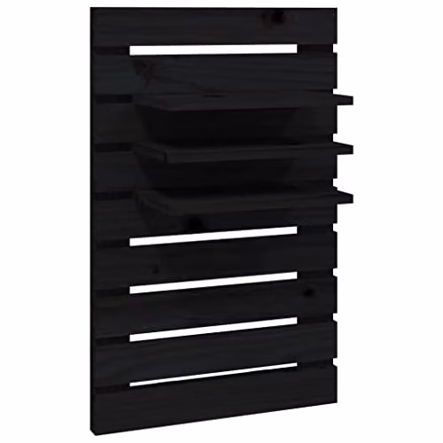 vidaXL Set of 2 Black Solid Pine Wood Wall-Mounted Bedside Shelves – 2
