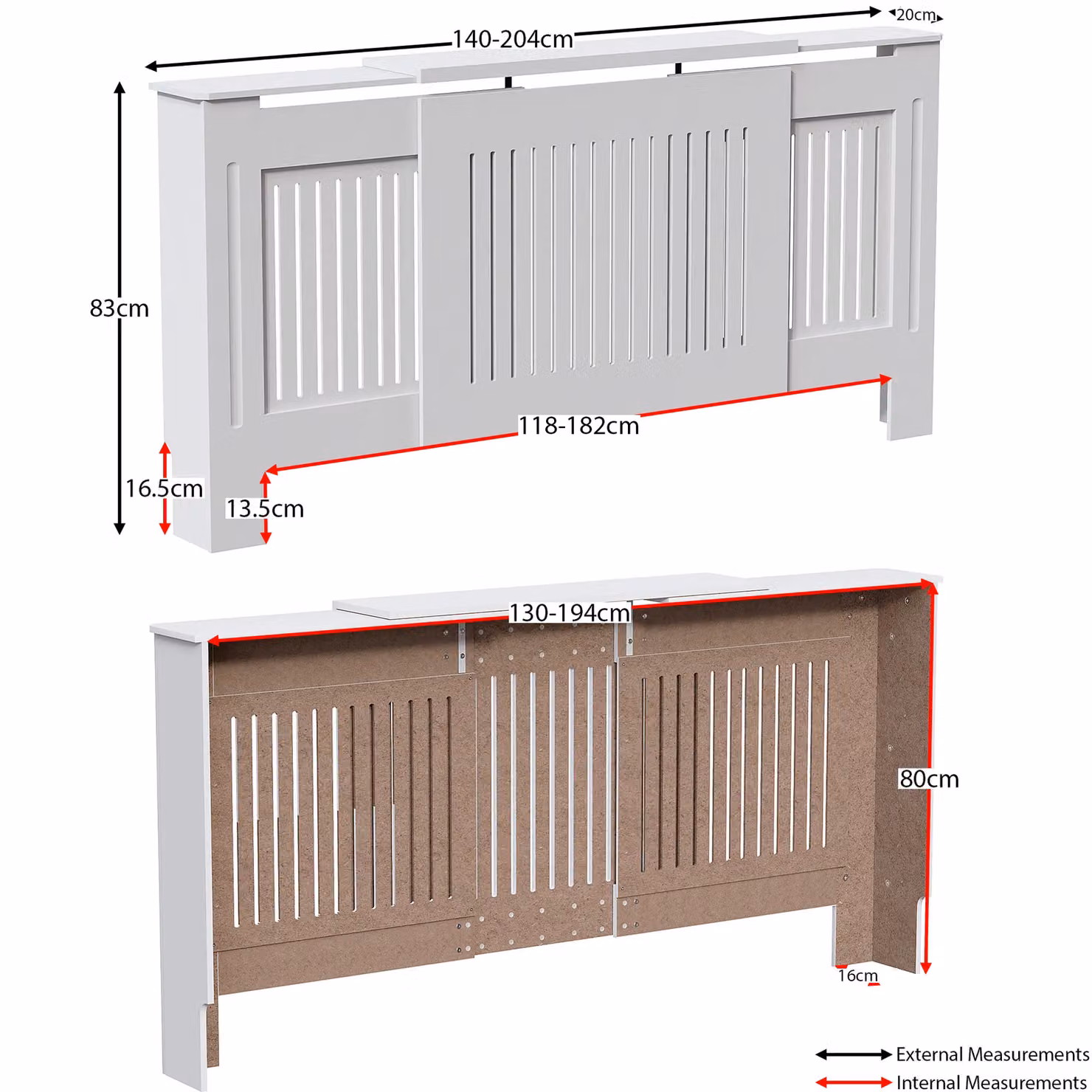 Vida Designs Chelsea Adjustable Geometric MDF Radiator Cover, White, H: 204 cm, W: 140 cm, D: 20 cm – 2