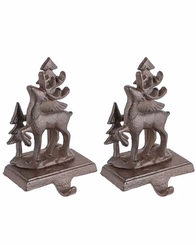 Dibor Set of 2 Brown 3D Reindeer Decorative Christmas Stocking Holders – 2