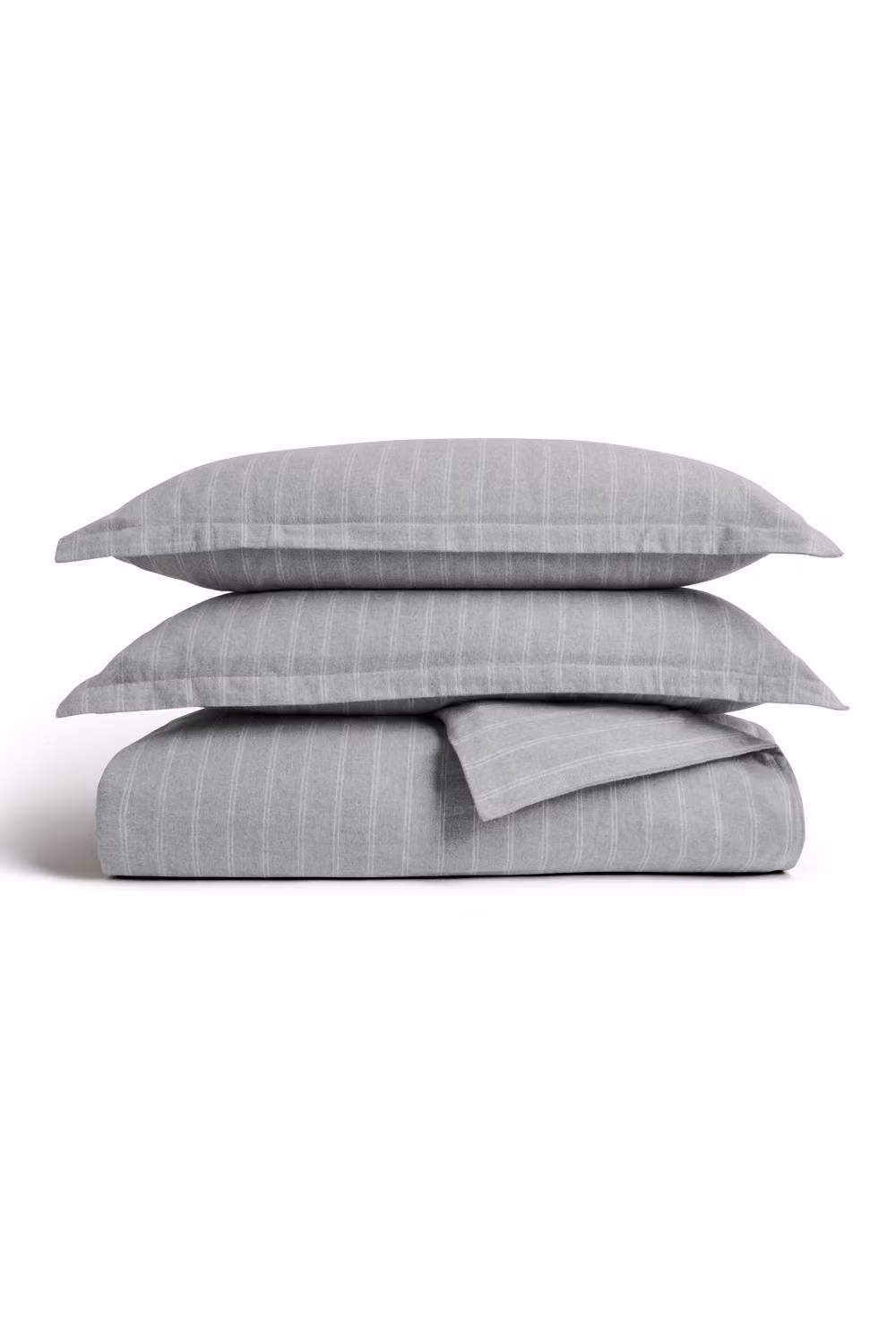 CHRISTY Grey Flannel Striped 100% Brushed Cotton Single Duvet Cover Set – 2