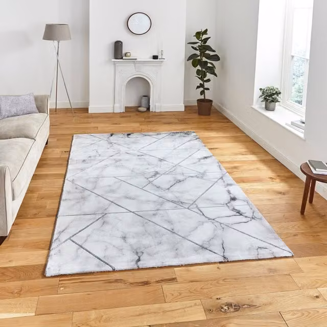 Terrys Modern Abstract Rectangular Rug in Grey, Black, Gold and White, W: 200 cm, D: 290 cm