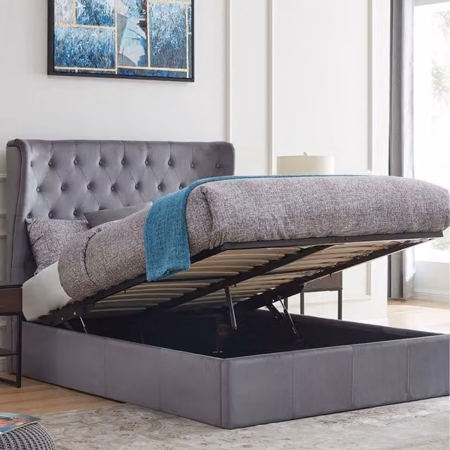 Flintshire Furniture Holway Upholstered Fabric King Size Bed with Lift Up Base in Grey, W/D/H: 180 x 200 cm