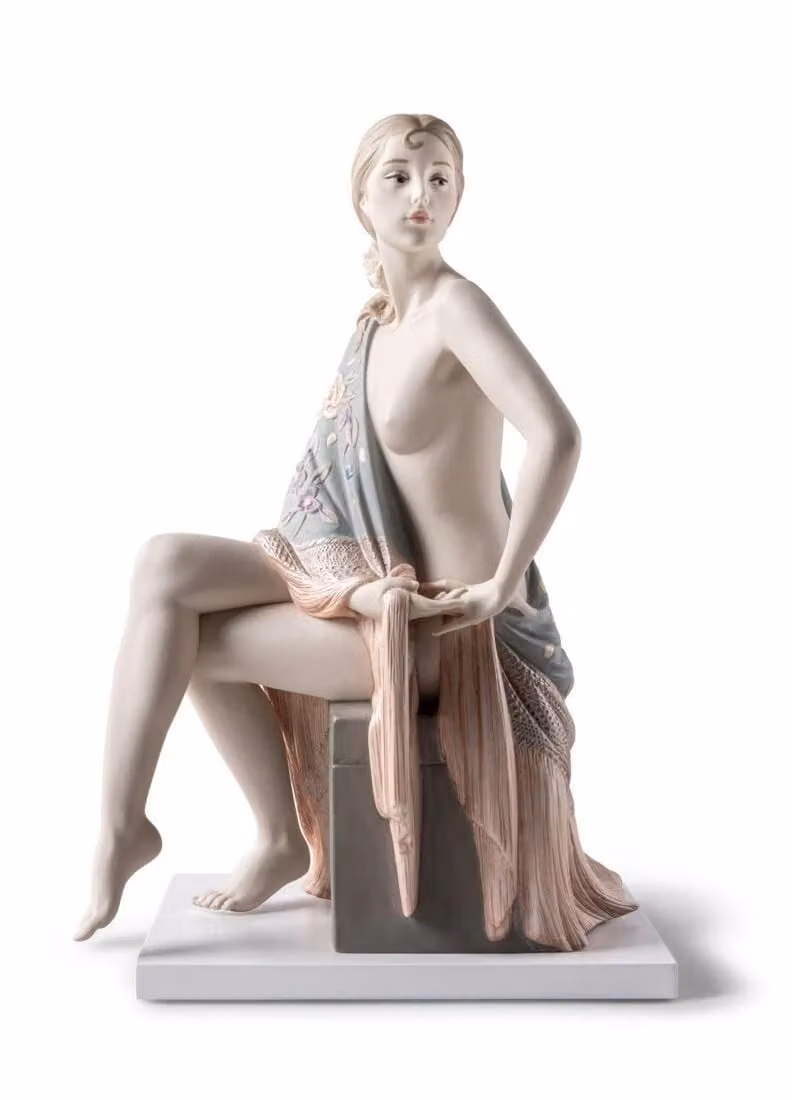 Lladró Nude with Shawl Metallic Porcelain Sculpture in Gold, Silver and Multicolour