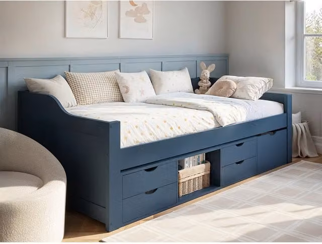 Flair Furnishings Blair Kids Single Low Sleeper Bed with Storage Drawers, Blue – 1