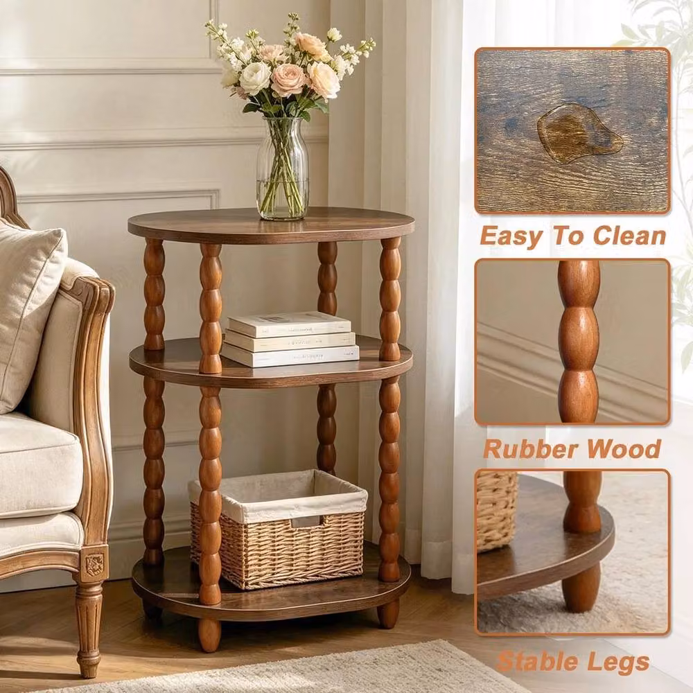 FORGEVIO 3-Tier Round Wood Side Table with Storage in Brown – 4