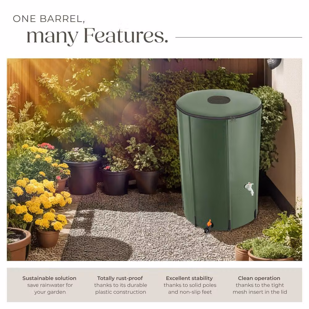 tectake Green Rain Barrel with Tap and Overflow Protection, 380 l – 3