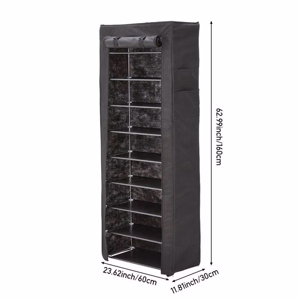 EONLION Black Freestanding Metal and Plastic Shoe Rack with Back Panel, Width: 50 cm – 2