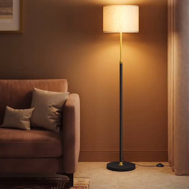 VASAGLE Adjustable Height Fabric Floor Lamp with Foot Switch and E27 Socket in Gold