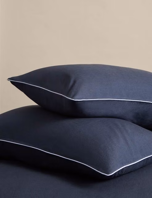 M&S 2 Pack Pure Linen Breathable Pillowcases in Navy Blue