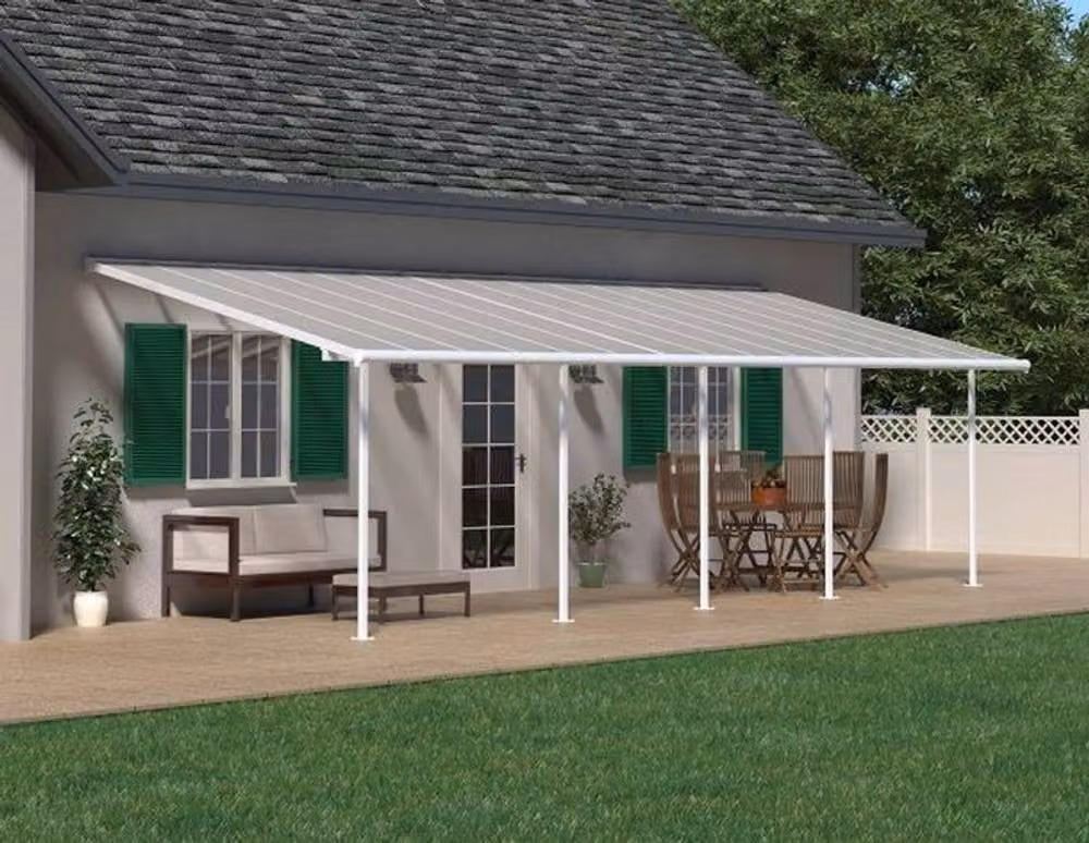 Palram Sierra Lean-to Patio Cover in White and Transparent Polycarbonate, W: 299 cm, H: 305 cm – 2