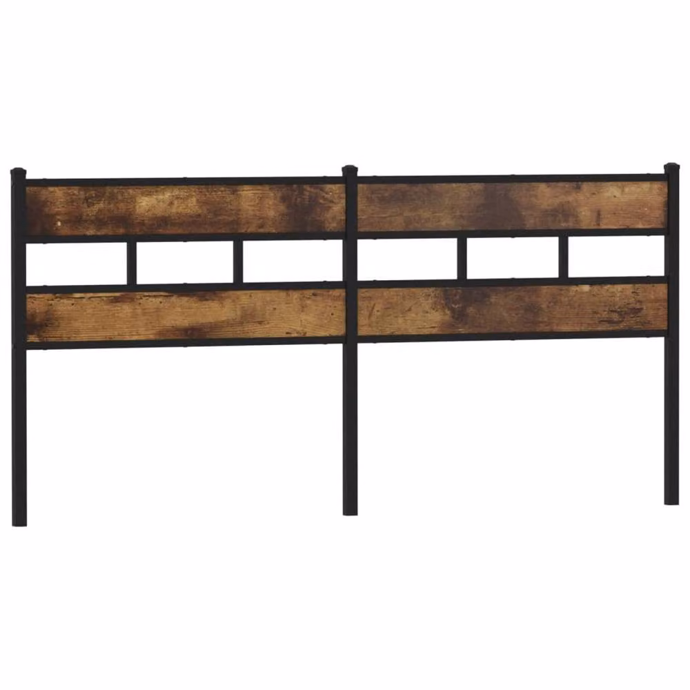 Berkfield Home Smoked Oak Headboard in Brown, Iron and Engineered Wood, Width: 200 cm – 2