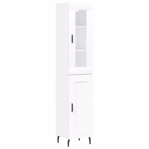 vidaXL Modern White Highboard with Glass Doors and Internal Shelves, W/D/H: 34.5 x 34 x 180 cm – 1
