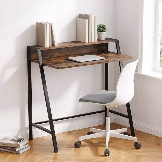 STILVORA Brown Writing Desk with Metal Frame and MDF Laminate Shelf, H 85.0 x W 84.0 x D 20.0 cm – 1