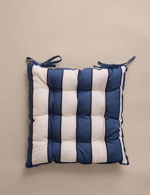 M&S Maritime Blue Striped Outdoor Seat Pads, 2 Pack, Water Repellent Polyester
