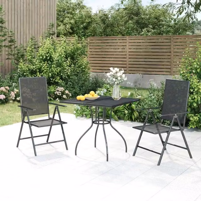 Berkfield Home 3 Piece Modern Garden Dining Set in Anthracite and Black Metal