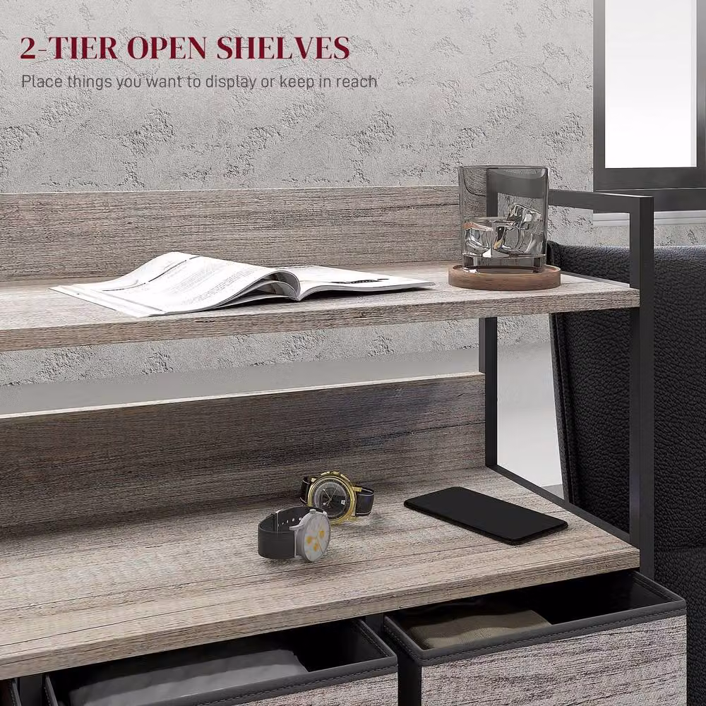 Wyld Haus Norale 7 Drawer Fabric Dresser in Grey Wood Effect with Open Shelves – 5
