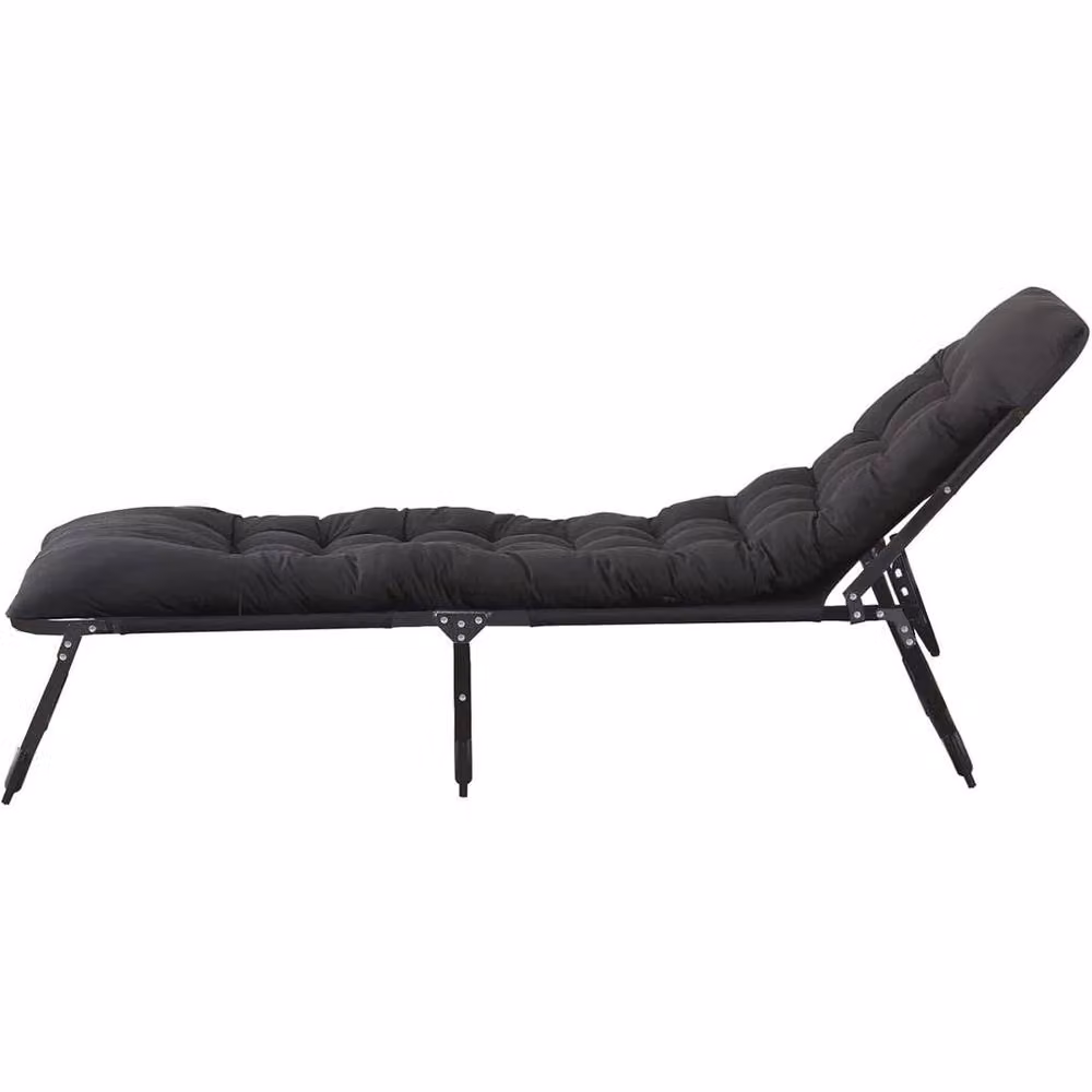 PAWNORA Double Folding Sun Lounger Recliners in Black with Weatherproof Cushions – 4