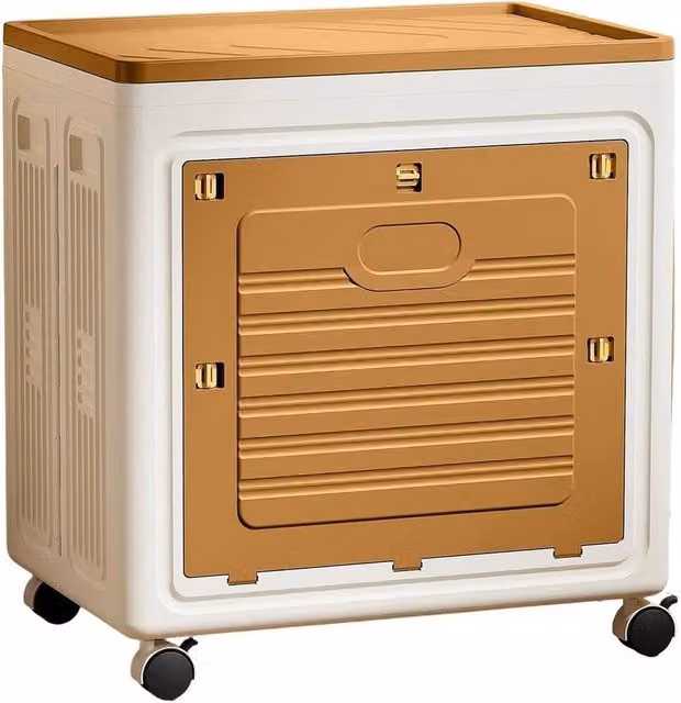 VOGREX 95 L Plastic Folding Storage Bins with Lid and Wheels, White and Multicolour