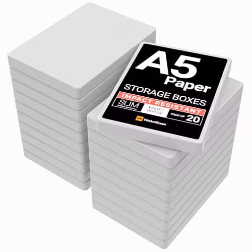 WestonBoxes A5 Slim Plastic Document Boxes with Lids, White, Pack of 20 – 2