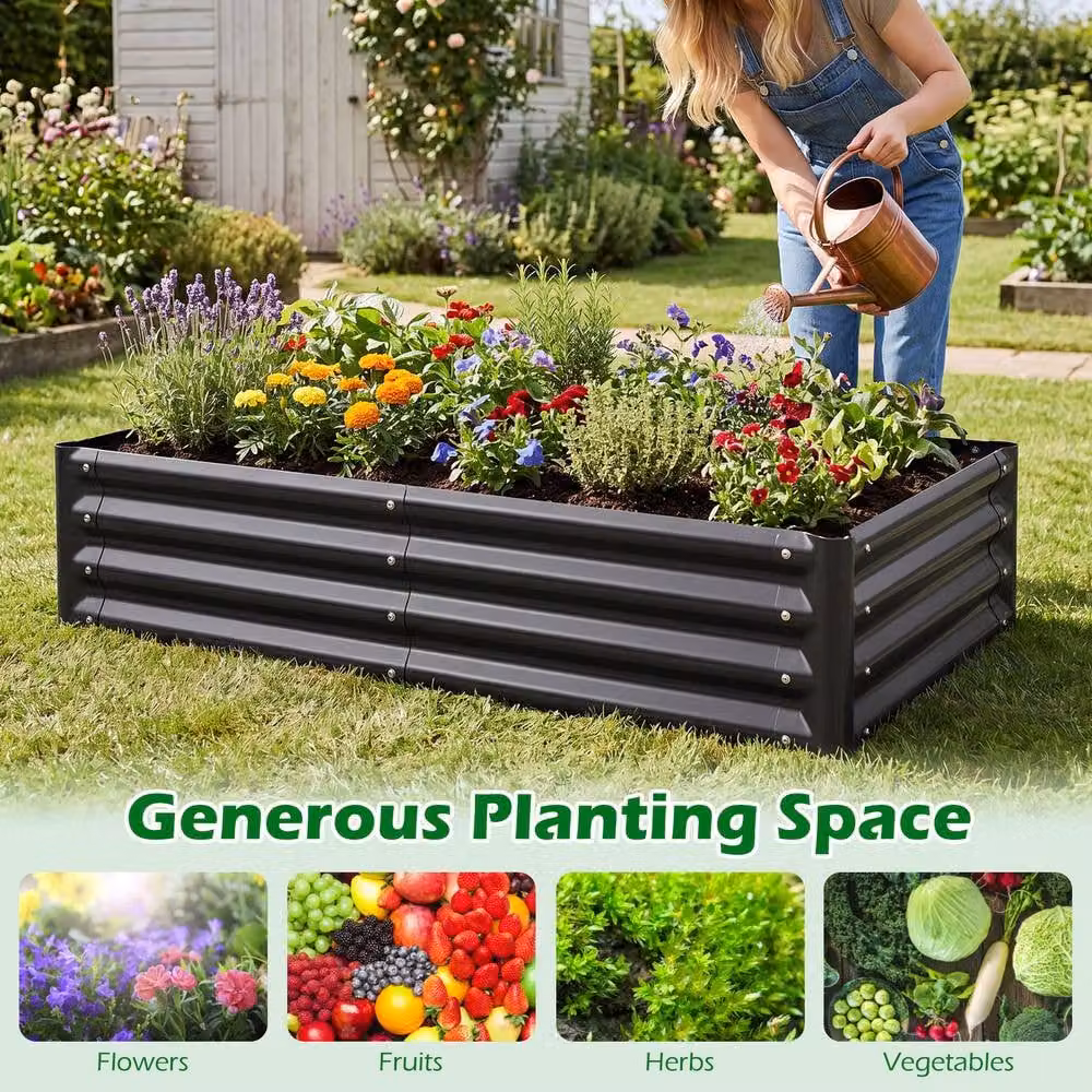 Costway Galvanised Steel Raised Garden Bed Metal Planter Box, Grey, W: 123 cm, D: 64 cm, H: 29 cm – 10