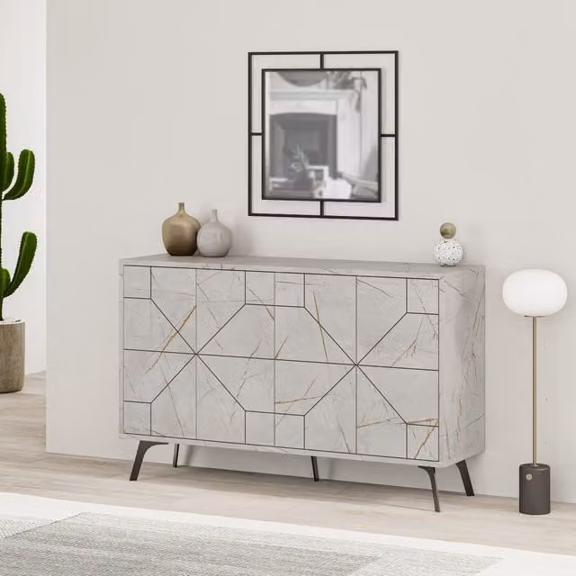 Decortie Dune Modern Four Door Sideboard in Gold with Metal Legs, W: 123 cm