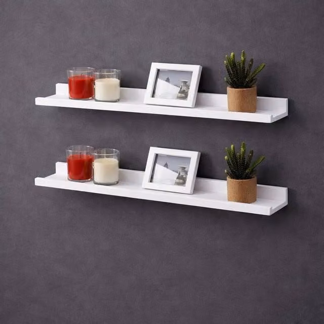 SPOT ON DEALZ Set of 2 White Wooden Floating Shelves, W: 80 cm