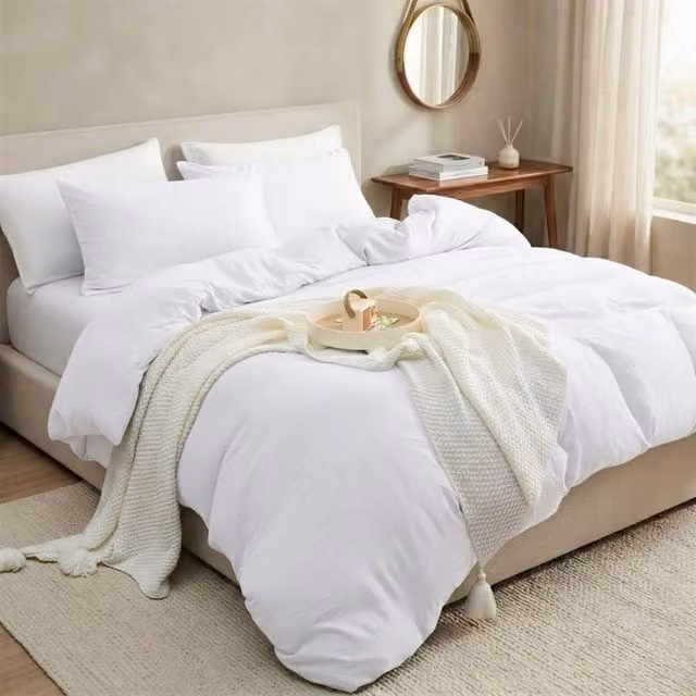 Pamposh White Pre Washed Microfibre Duvet Cover Set, Double, W: 140 cm x H: 200 cm – 1