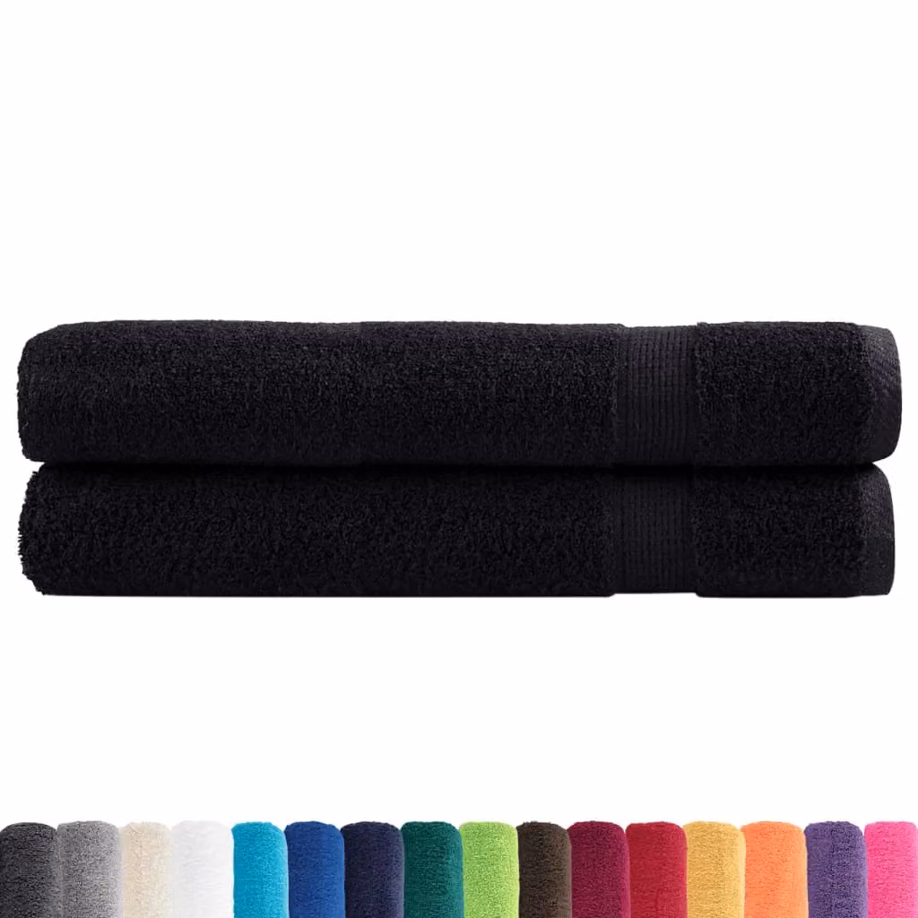 Berkfield Home SOLUND Premium Cotton Terry Towels, Black, 2 Pack, W: 100 cm, L: 200 cm, 600 gsm – 2
