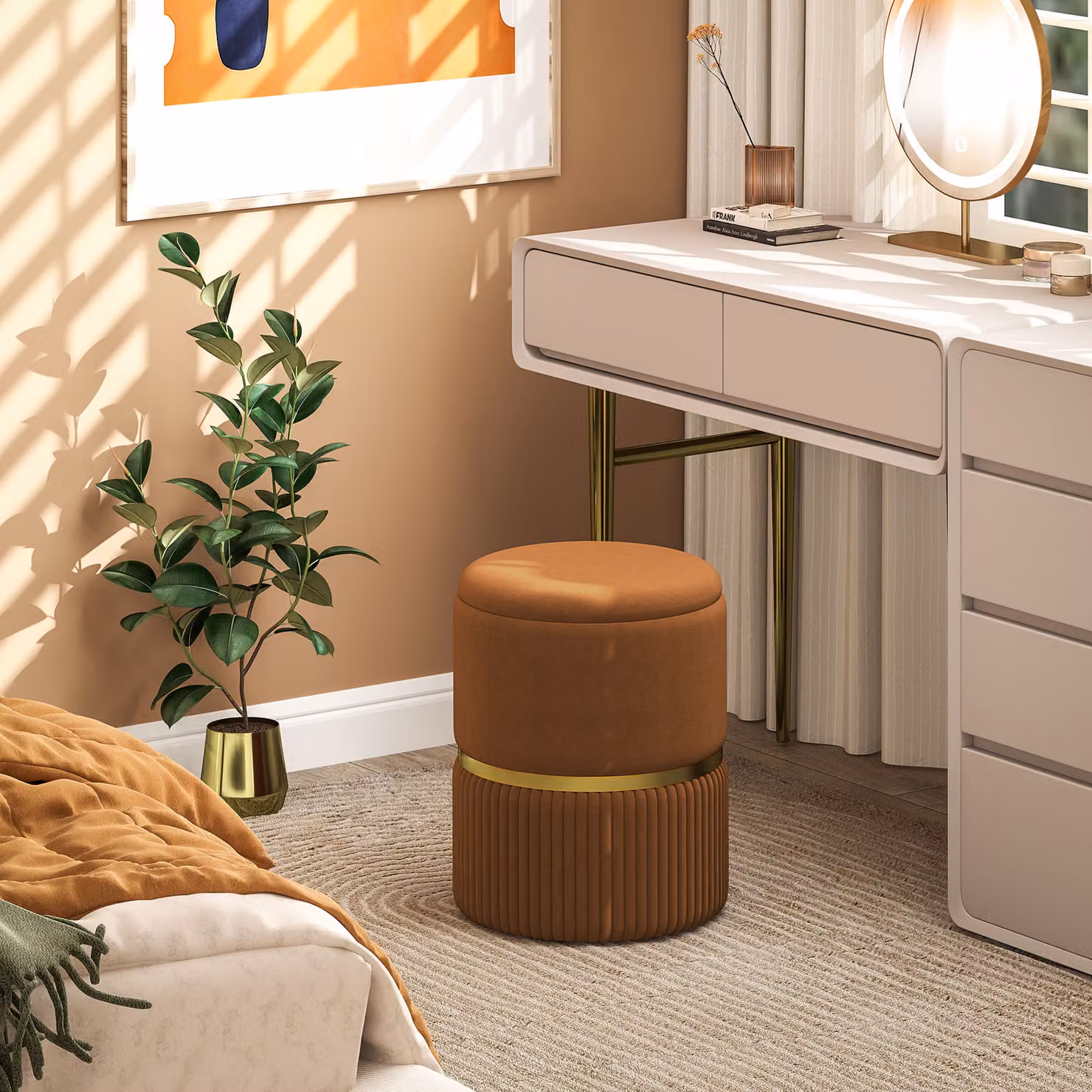 HOMCOM Brown Velvet Storage Ottoman – 2