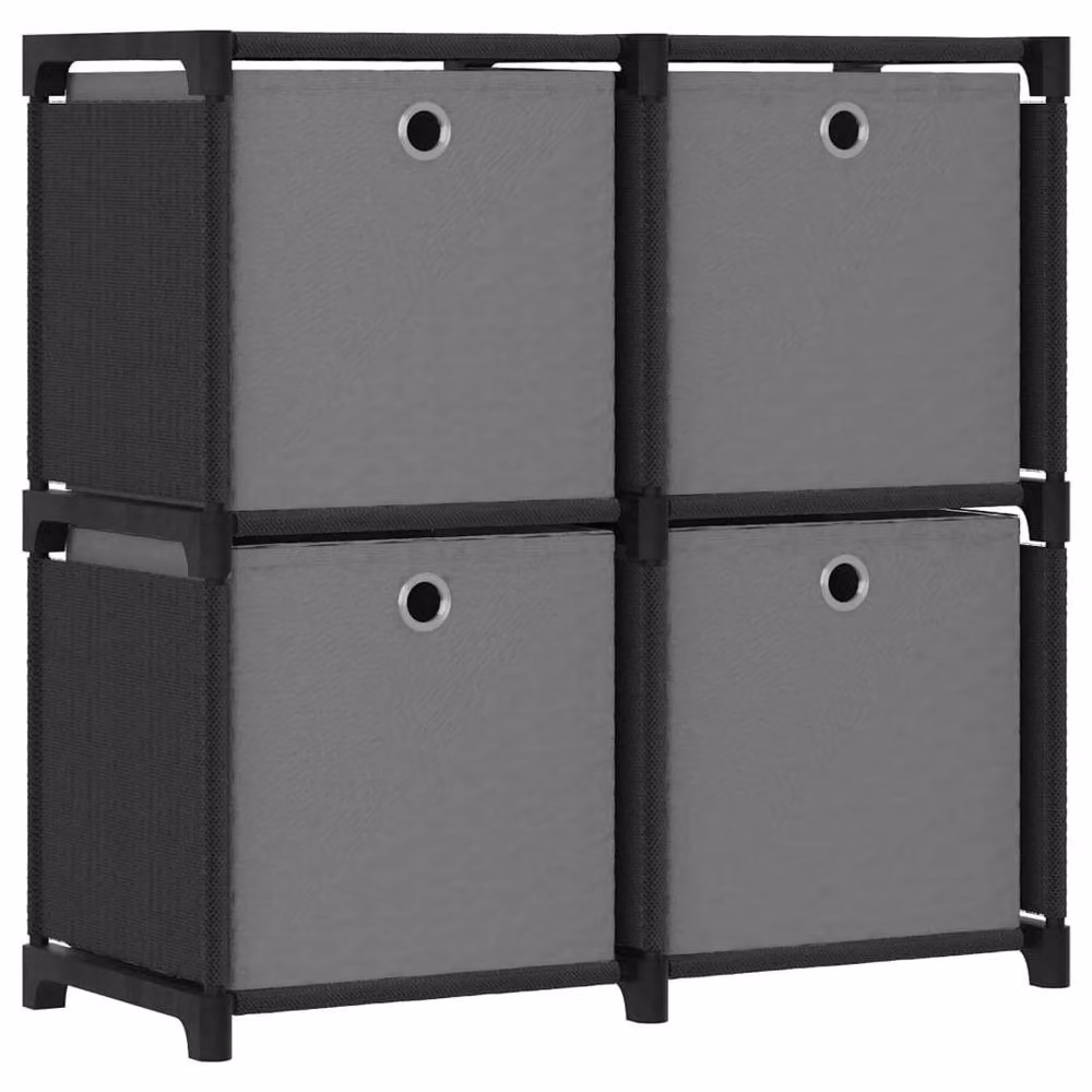 Berkfield Home Modern 4-Cube Display Shelf with Fabric Boxes in Black and Grey, W/D/H: 69 x 30 x 72.5 cm – 2