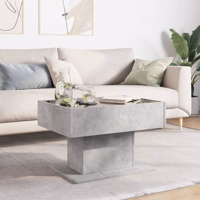 Berkfield Home Modern Rectangular Coffee Table with LED in Concrete Grey, W/D/H: 70 x 50 x 45 cm