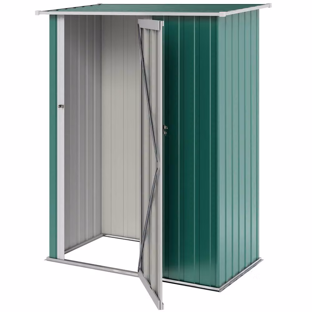 Rolipo Metal Garden Shed with Sloped Roof and Lockable Door, Green, W: 152.4 cm, D: 91.44 cm, H: 91.44 cm – 2