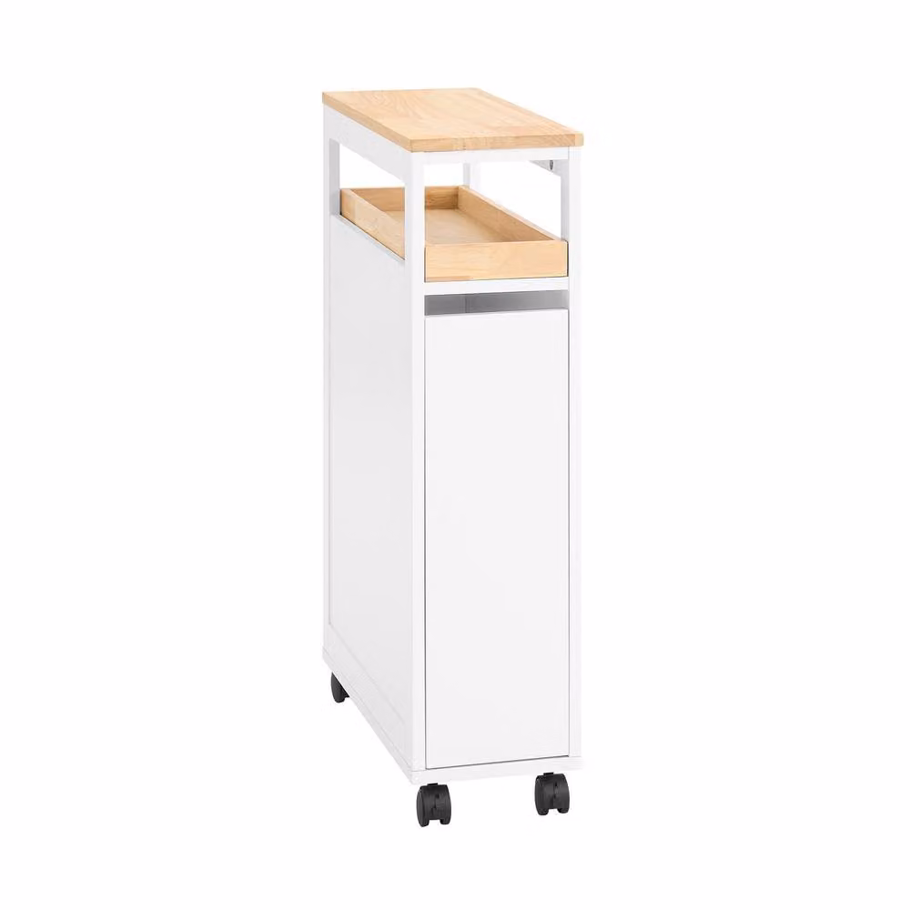 SoBuy Slim Rolling Storage Cabinet with Wood Top in White – 2