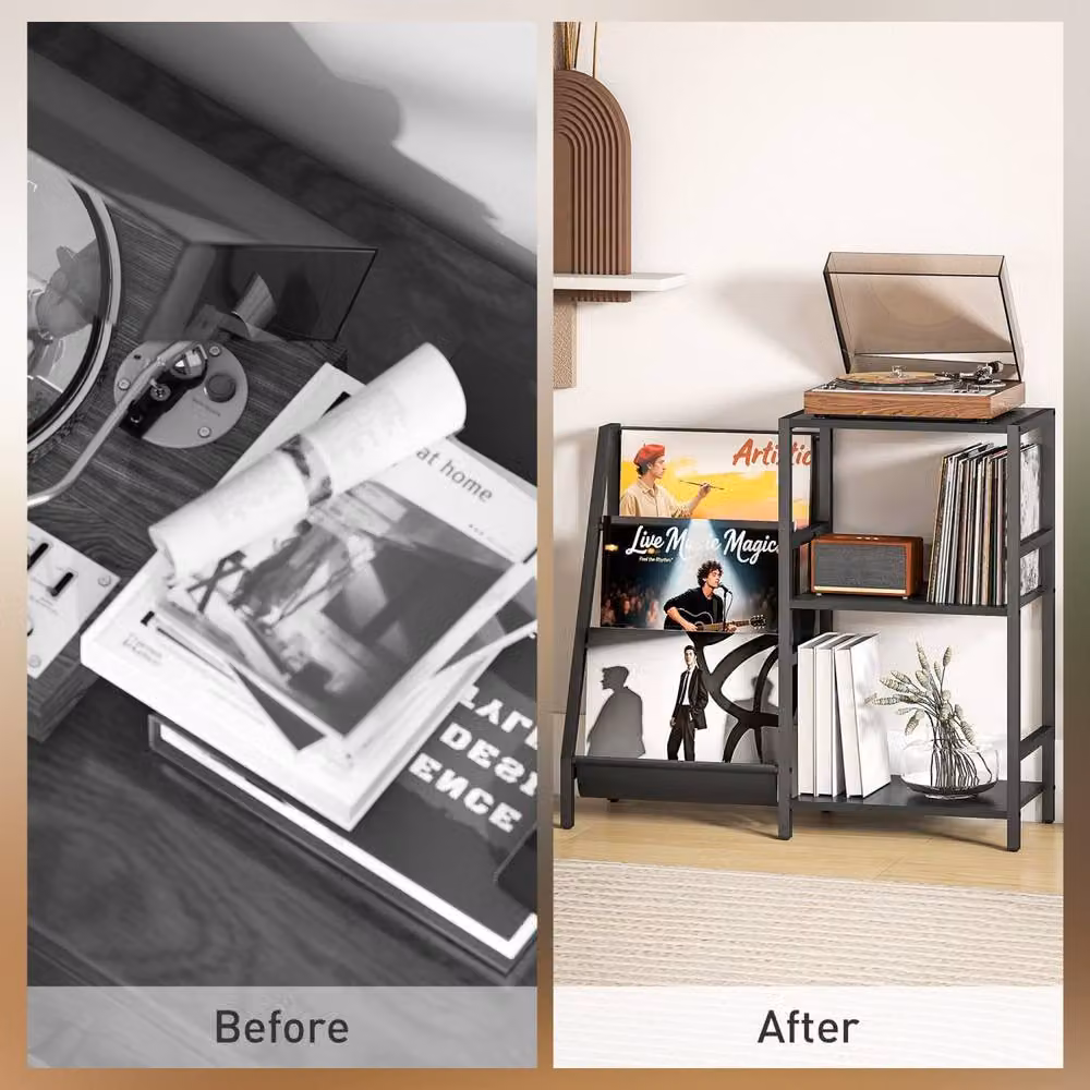 Wyld Haus Tapalo 3 Tier Black Wood Effect Record Player Stand Side Table – 5