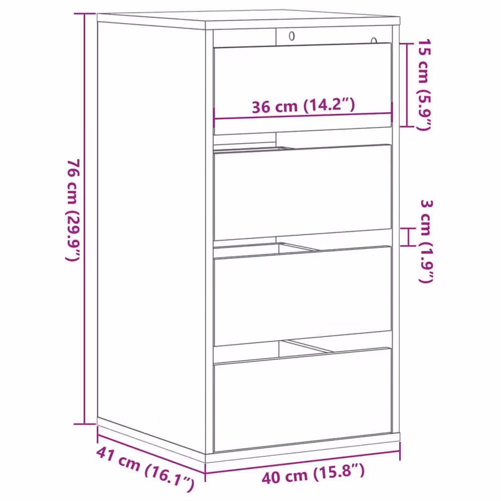 Berkfield Home Classic Corner Chest of Drawers in Smoked Oak Brown, W/D/H: 40 x 41 x 76 cm – 3