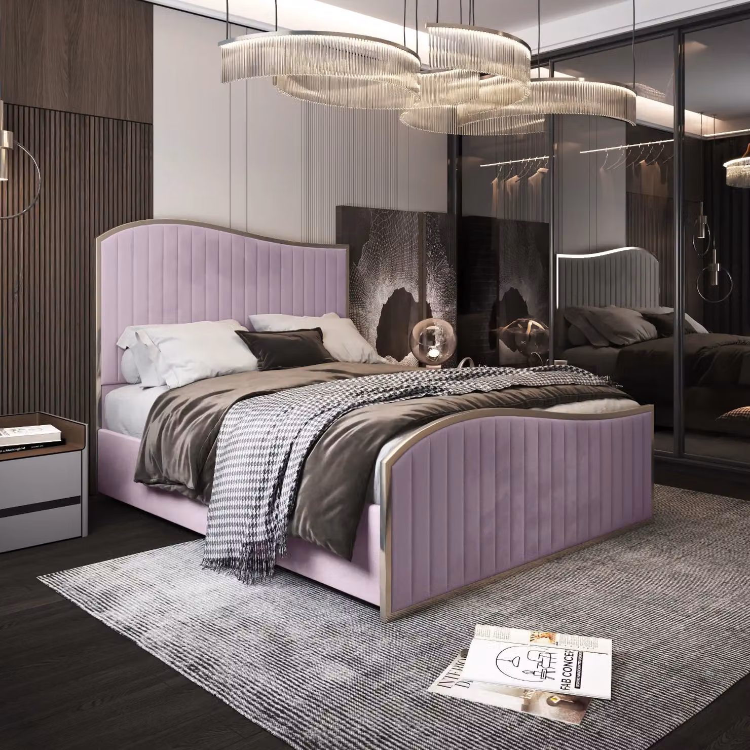 KDMD Darlington Double Velvet Upholstered Metal Designer Bed Frame in Pink, W/D/H: 140 x 200 cm – 2