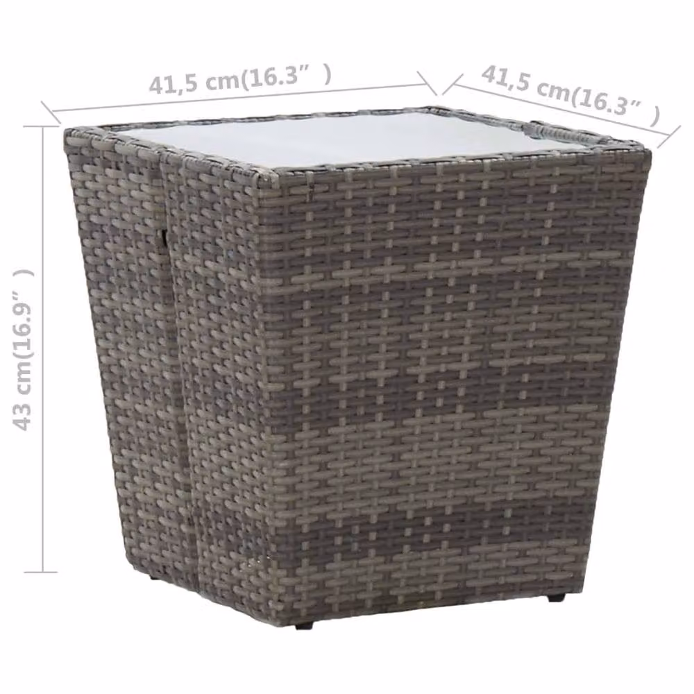 Berkfield Home Grey Poly Rattan Tea Table with Tempered Glass W/D/H: 41.5 x 41.5 x 43 cm – 3