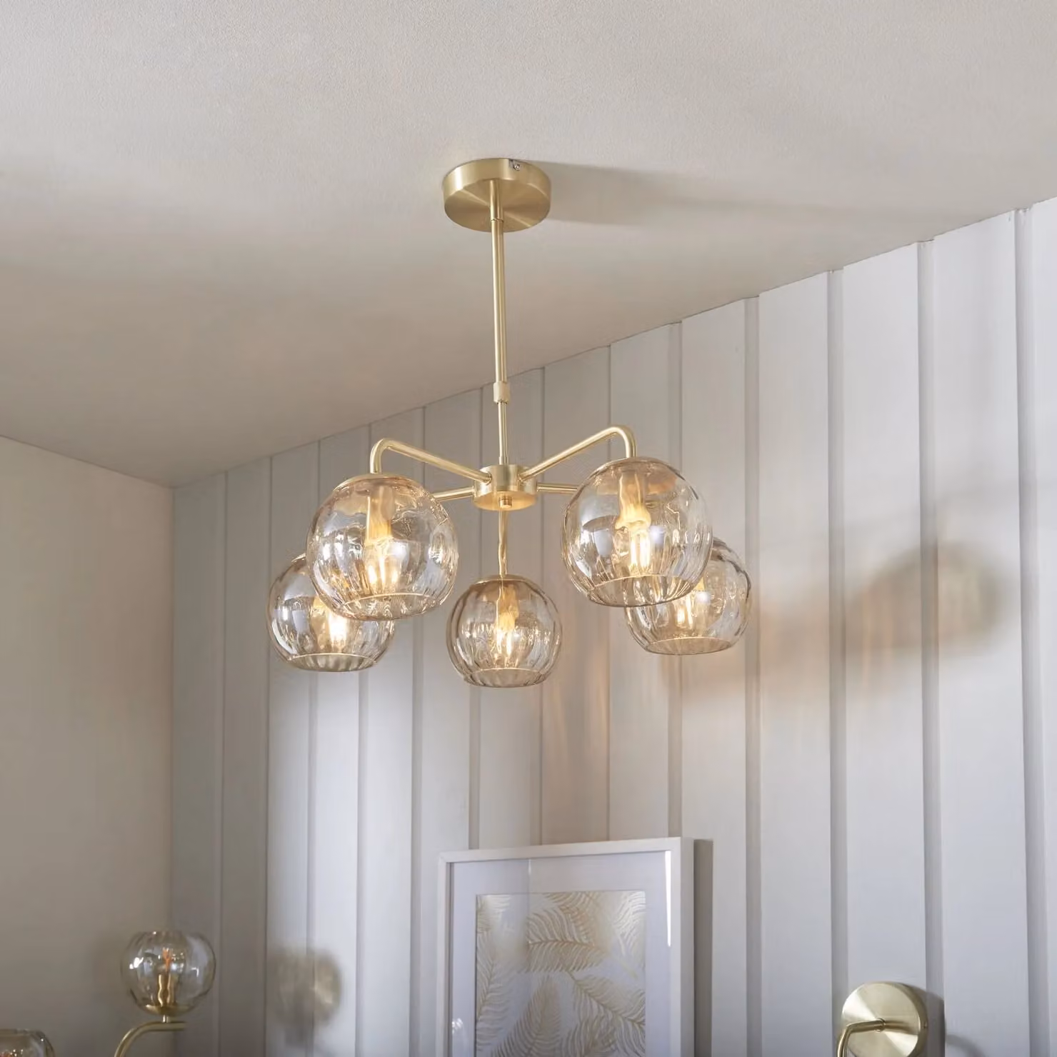 Loops Modern Suspended Ceiling Pendant Light in Gold and Brass with Transparent Glass Spheres, E14, Height Adjustable – 2
