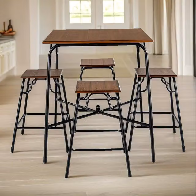 Furnold 5-Piece Industrial Dining Table and Stool Set in Brown